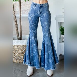 #1063 Oli & Hali Star Detail Ruffle Flare Hem Denim Jeans